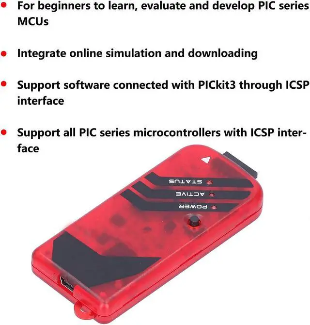 Alt view image 2 of 5 - PICKit3 Microchip Programmer, Kit3 PICkit3 PIC Debugger Programming Kit with USB Cable for Beginner Emulator PIC Controller, Electronic Components,Red
