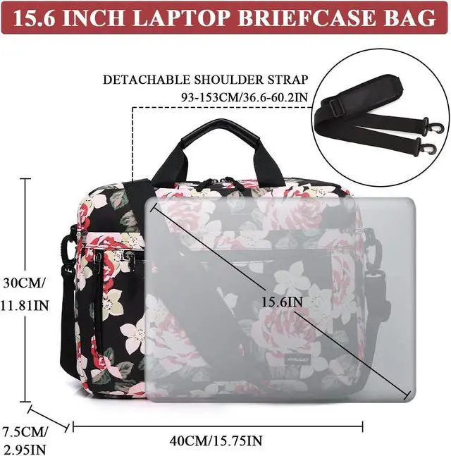 Alt view image 2 of 5 - RAVUO Floral Laptop Bag for Women, Water Resistant 15.6 inch Shockproof Shoulder Bag Sleeve Case Business Briefcase with Shoulder Strap