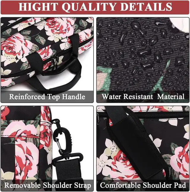Alt view image 3 of 5 - RAVUO Floral Laptop Bag for Women, Water Resistant 15.6 inch Shockproof Shoulder Bag Sleeve Case Business Briefcase with Shoulder Strap