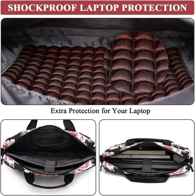 Alt view image 4 of 5 - RAVUO Floral Laptop Bag for Women, Water Resistant 15.6 inch Shockproof Shoulder Bag Sleeve Case Business Briefcase with Shoulder Strap