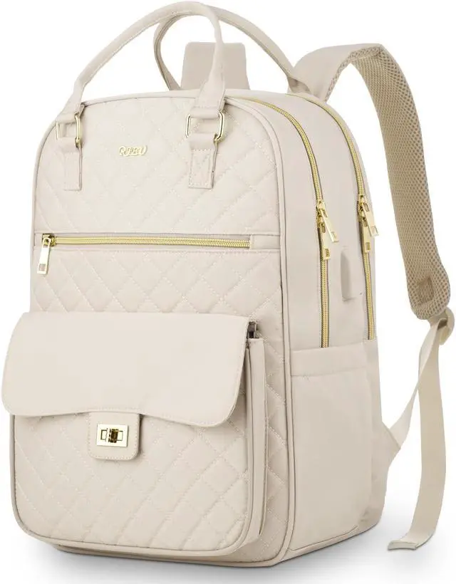 Main image of RJEU Girls Laptop Backpacks 15.6 Inch,Large Capacity School Bag College Backpack with USB Charging Port,Fashion Bookbags Computer Bag for Teens Students,Off-white