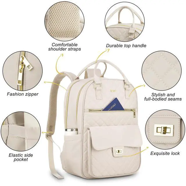 Alt view image 3 of 5 - RJEU Girls Laptop Backpacks 15.6 Inch,Large Capacity School Bag College Backpack with USB Charging Port,Fashion Bookbags Computer Bag for Teens Students,Off-white