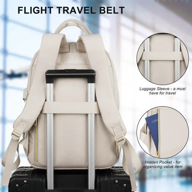 Alt view image 5 of 5 - RJEU Girls Laptop Backpacks 15.6 Inch,Large Capacity School Bag College Backpack with USB Charging Port,Fashion Bookbags Computer Bag for Teens Students,Off-white