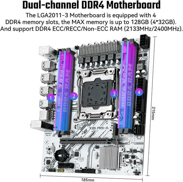 Alt view image 3 of 5 - SHANGZHAOYUAN X99 LGA 2011-3 Motherboard Micro ATX Gaming Motherboard for Intel Xeon E5 V3 V4 Series Processors (DDR4 Max 128GB, PCIe 3.0, NVME/NGFF M.2, Gigabit LAN, SATA 3.0, USB 3.0), X99 PR9-A