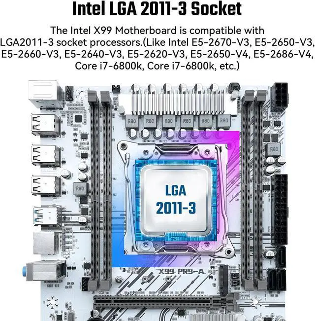 Alt view image 2 of 5 - SHANGZHAOYUAN X99 LGA 2011-3 Motherboard Micro ATX Gaming Motherboard for Intel Xeon E5 V3 V4 Series Processors (DDR4 Max 128GB, PCIe 3.0, NVME/NGFF M.2, Gigabit LAN, SATA 3.0, USB 3.0), X99 PR9-A