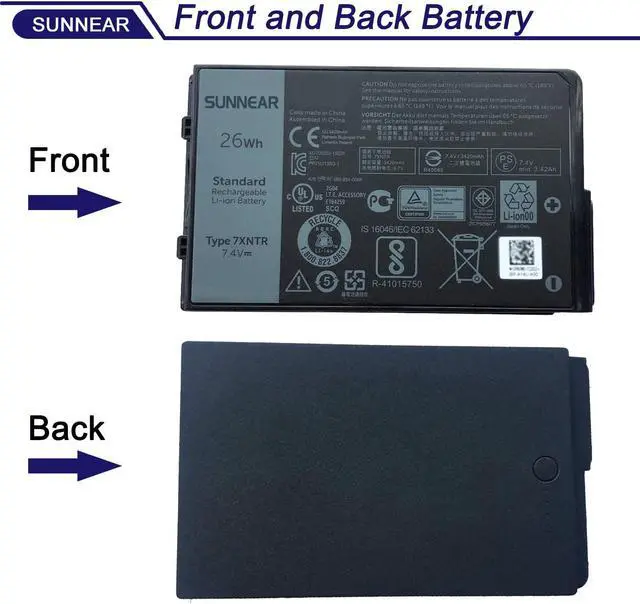 Alt view image 3 of 5 - SUNNEAR 7XNTR J7HTX Laptop Battery Compatible with Dell Latitude 12 7202 7212 Rugged Extreme Tablet Series Notebook 07XNTR FH8RW 0FH8RW 7.4V 26Wh 3420mAh 2-Cell
