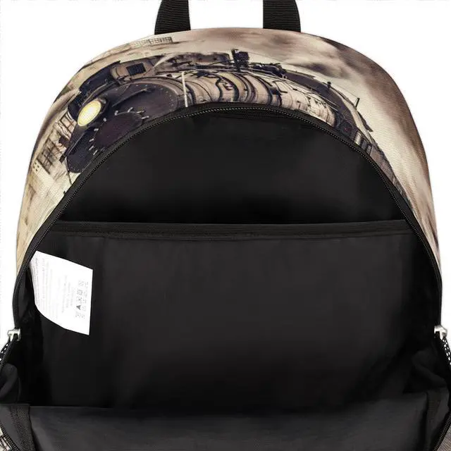 Alt view image 4 of 5 - TropicalLife Vintage Steam Train Bookbag 18 Inch School Backpack Teens Girls Boys Schoolbag Shoulder Computer Hiking Gym Travel Casual Travel Daypack