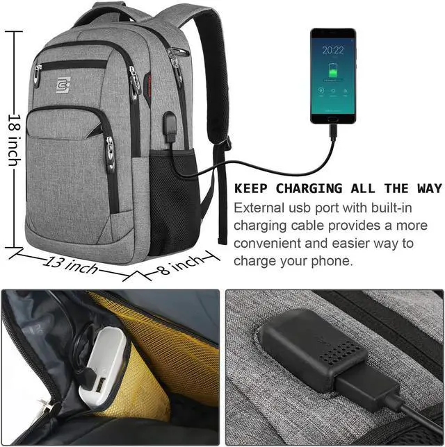 Alt view image 3 of 5 - Laptop Backpack,Business Travel Anti Theft Slim Durable Laptops Backpack with USB Charging Port,Water Resistant College Computer Bag for Women & Men Fits 15.6 Inch Laptop and Notebook - Grey