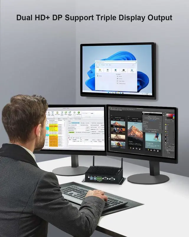 Alt view image 2 of 5 - WEIDIAN Fanless PC, Industrial Mini PC, Core i7-10810U (up to 4.90 GHz), 2HD+DP Triple Display, 2RS232/RS422/RS485 COM, 2RJ45 LAN, 6USB, GPIO, WiFi, BT, Win11, Linux, Ubuntu(32GB RAM 1TB SSD)
