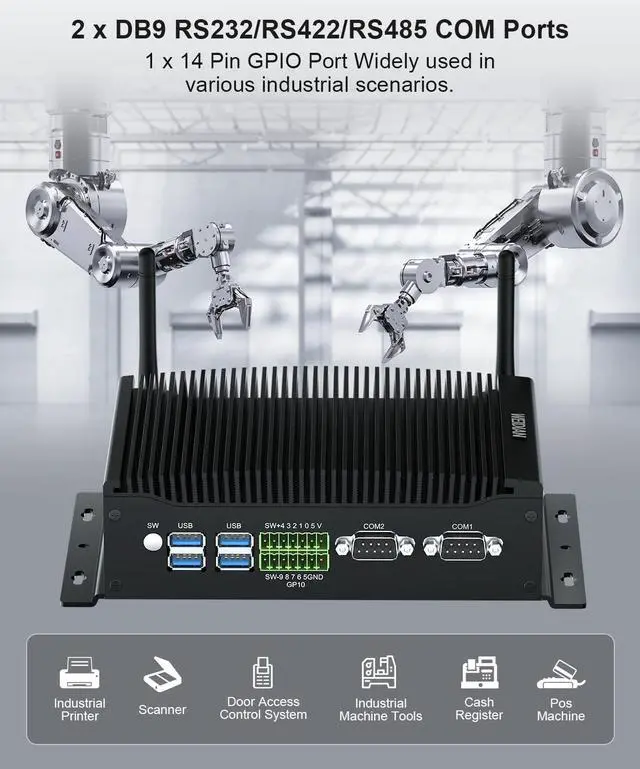 Alt view image 5 of 5 - WEIDIAN Fanless PC, Industrial Mini PC, Core i7-10810U (up to 4.90 GHz), 2HD+DP Triple Display, 2RS232/RS422/RS485 COM, 2RJ45 LAN, 6USB, GPIO, WiFi, BT, Win11, Linux, Ubuntu(32GB RAM 1TB SSD)