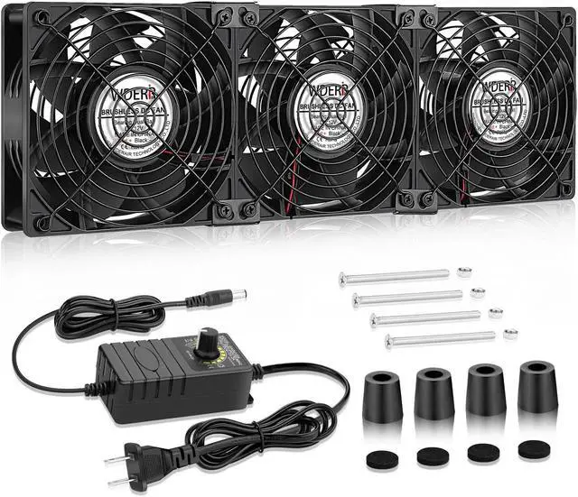 Main image of WDERAIR 3 x 120mm Big Airflow Computer Fan AC 110V 120V 220V 240V for Chassis Cabinet Cooling Server CPU Mining Rig Ventilation Window Exhaust Project (12038)