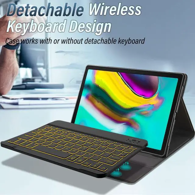 Alt view image 3 of 5 - Wineecy Galaxy Tab S5E 10.5 Keyboard Case(SM-T720/T725, 2019 Version), 7 Color Backlit Detachable Wireless with Folio Case Cover for Samsung Galaxy Tab S5E 10.5 2019, SM-T720 SM-T725, Black
