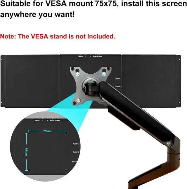 Alt view image 5 of 5 - wisecoco 14.5 Inch Embedded Monitor Open Frame Vesa Wall Mount LCD Monitor 2560x720 2K IPS Stretched Bar Capacitive Touch Screen Display with HDMI USB-C Type-C Ports for DIY