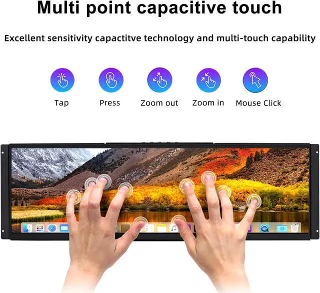 Alt view image 4 of 5 - wisecoco 14.5 Inch Embedded Monitor Open Frame Vesa Wall Mount LCD Monitor 2560x720 2K IPS Stretched Bar Capacitive Touch Screen Display with HDMI USB-C Type-C Ports for DIY