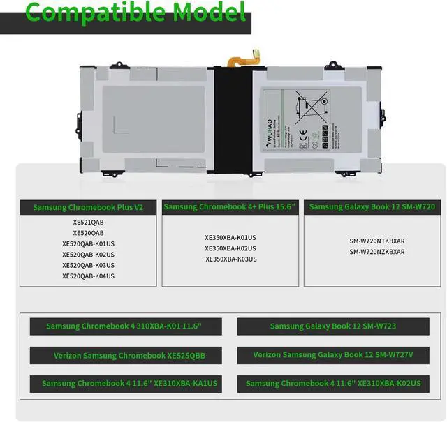 Alt view image 2 of 5 - WUHAO Laptop Battery EB-BW720ABA for Samsung Chromebook Plus V2 XE521QAB XE520QAB,Chromebook 4 XE310XBA Replacement Battery 5070mAh with Repair Tool Kit