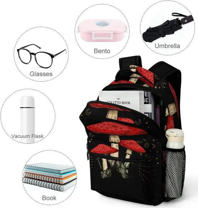 Alt view image 4 of 5 - Xvx-Boom Mushroom Moon Backpack Print Work Leisure Travel Schoolbag Adjustable Practical Gift Unisex Laptop Backpack One Size