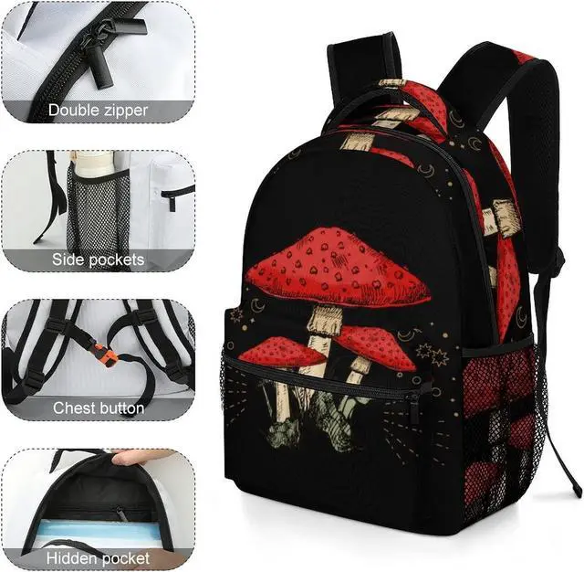 Alt view image 3 of 5 - Xvx-Boom Mushroom Moon Backpack Print Work Leisure Travel Schoolbag Adjustable Practical Gift Unisex Laptop Backpack One Size