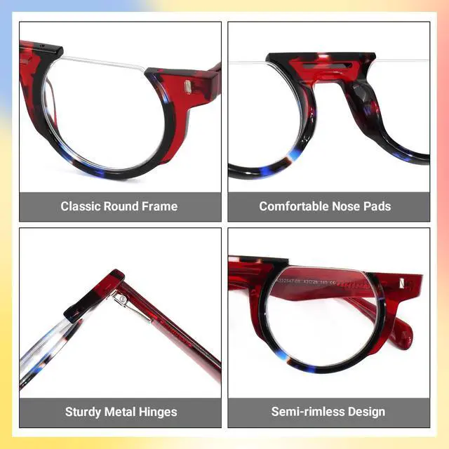 Alt view image 5 of 5 - Zeelool Classic Half-frame Round Blue Light Blocking Glasses for Men ZJGA332547-05 Red