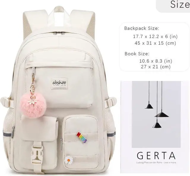 Alt view image 5 of 5 - abshoo Big Student Laptop Backpack For College Women Middle High School Teen Girls Bookbag Travel Daypack (Beige)