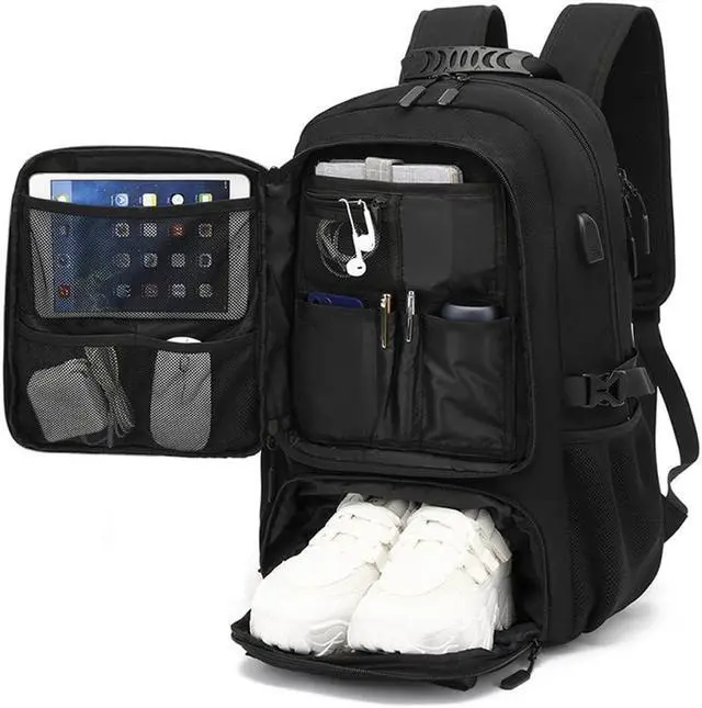 Alt view image 2 of 5 - Aikelai Large Travel Backpack with Shoe Compartment, Carry On Backpacks for Men, Laptop Backpack with USB Charging Port