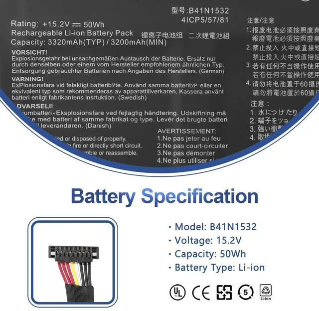 Alt view image 2 of 5 - ANTIEE B41N1532 Laptop Battery Compatible with Asus Q504U Q504UA Q534UA Q504UAK Zenbook Flip UX560 UX560UAK UX560UA UX560UA-FZ014T Q504UA-BBI5T12 BHI5T13 UX560UQ-FJ051T B41BK25 B41Bl95 15.2V 50Wh