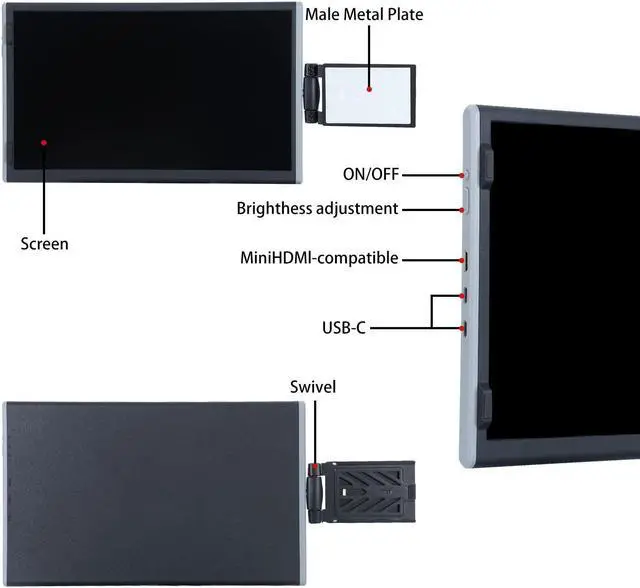 Alt view image 3 of 5 - Anvazise Laptop Monitor Extender, 11.6/14.1 inch Portable Monitor Dual Screen External Second Monitor 1920x1080 FHD IPS,USB-C/HDMI,Plug and Play,for Laptop Notebook (14inch-2)