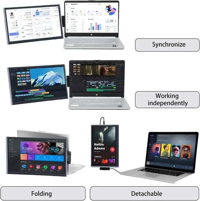Alt view image 4 of 5 - Anvazise Laptop Monitor Extender, 11.6/14.1 inch Portable Monitor Dual Screen External Second Monitor 1920x1080 FHD IPS,USB-C/HDMI,Plug and Play,for Laptop Notebook (14inch-2)