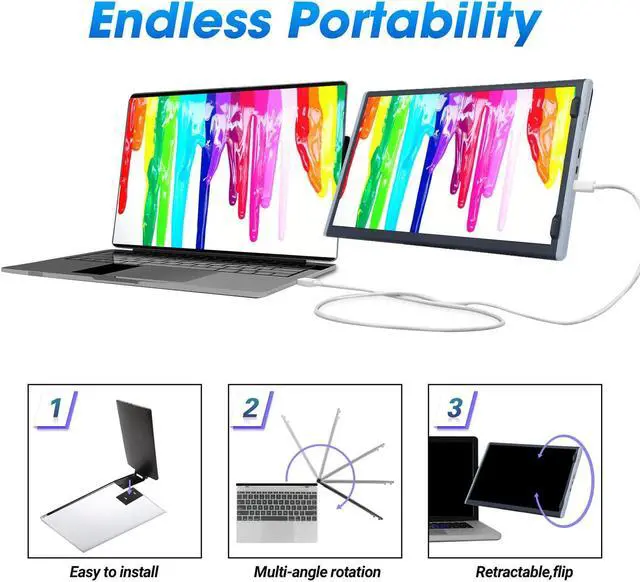 Alt view image 5 of 5 - Anvazise Laptop Monitor Extender, 11.6/14.1 inch Portable Monitor Dual Screen External Second Monitor 1920x1080 FHD IPS,USB-C/HDMI,Plug and Play,for Laptop Notebook (14inch-2)