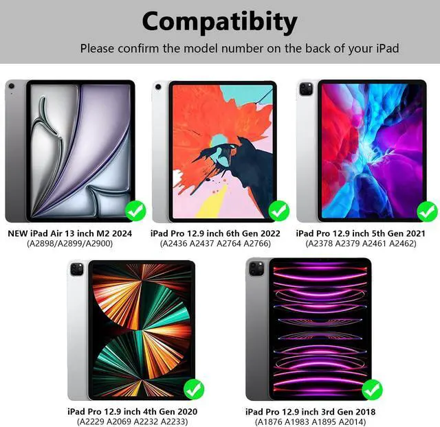 Alt view image 2 of 5 - Compatible for iPad Air 13 inch Case Keyboard for iPad Pro 12.9 inch Case with Keyboard Slim Smart for iPad Keyboard Compatible with iPad Pro 6th/5th/4th/3rd Wireless Detachable Pencil Holder Black