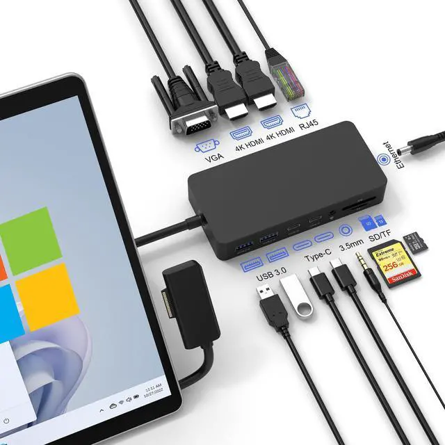 Main image of Surface Dock Triple Displays, 12-in-1 Microsoft Surface Docking Station with 2 HDMI+VGA+Ethernet for Surface Pro 10/9/8/X/7/6/5/4/3, Surface Laptop 5/4/3/2/1,Surface Laptop Go 3/2/1,Surface Book 3/2/1