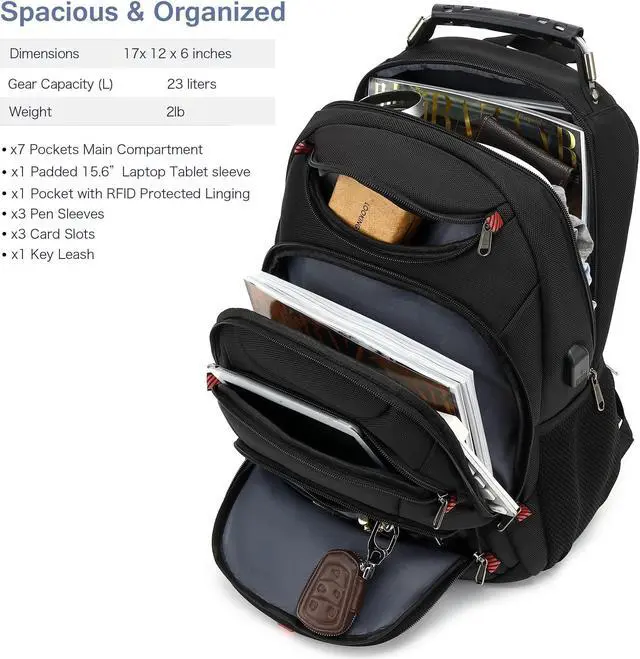 Alt view image 2 of 5 - Boniyee Travel Backpack 17.3 Inch, Business Anti-Theft Laptop Bag with USB Charging Port, Waterproof