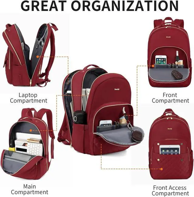 Alt view image 3 of 5 - Breold Laptop Backpack for Women 17.3" in Travel Business Work,Backpack Purse for Women School Bookbags for Girls for Personal Essentials