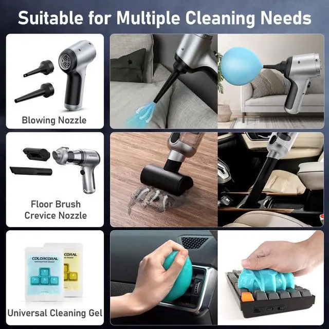 Alt view image 3 of 5 - COLORCORAL 4-in-1 Car Vacuum - Handheld 16000Pa Brushless Motor Vacuum with Cleaning Gel for PC, Tablet, Phone