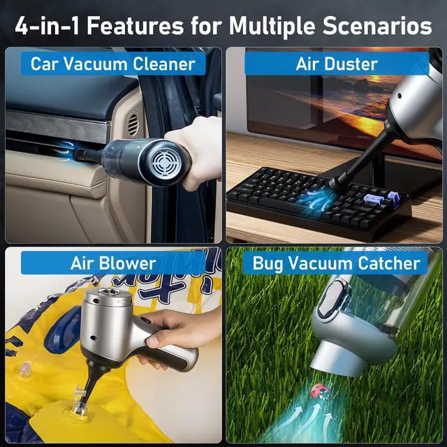 Alt view image 4 of 5 - COLORCORAL 4-in-1 Car Vacuum - Handheld 16000Pa Brushless Motor Vacuum with Cleaning Gel for PC, Tablet, Phone