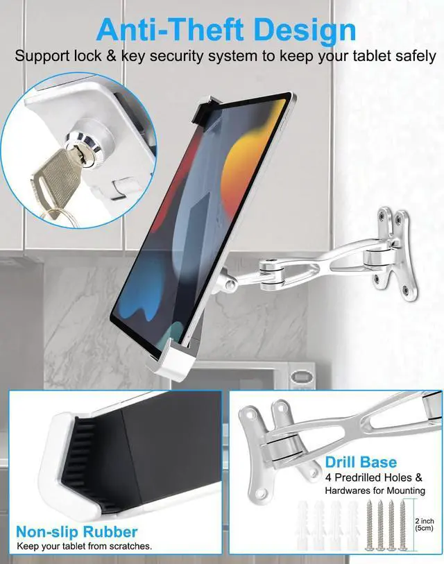 Alt view image 3 of 5 - Dosvsi Anti-Theft Tablet Wall Mount, Security Wall Tablet Holder for Kiosk/Retail/Business, All Metal in-Wall Tablet Stand with Lock & Key, for iPad Pro 13 12.9 Air, Galaxy Tab, Surface, 9-14" Tablet