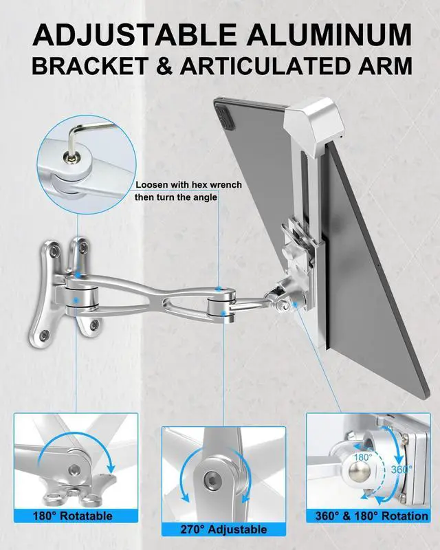 Alt view image 2 of 5 - Dosvsi Anti-Theft Tablet Wall Mount, Security Wall Tablet Holder for Kiosk/Retail/Business, All Metal in-Wall Tablet Stand with Lock & Key, for iPad Pro 13 12.9 Air, Galaxy Tab, Surface, 9-14" Tablet