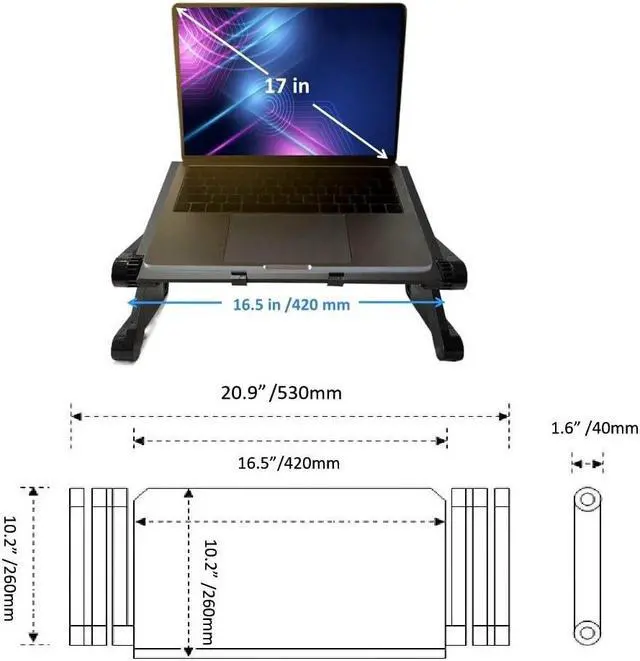 Alt view image 3 of 5 - Zippace Adjustable Laptop Computer Lap Desk Portable Multifunctional Cooling Ergonomic Vented Table TV Bed Tray Stand Mount Holder (420 * 260mm, Black)