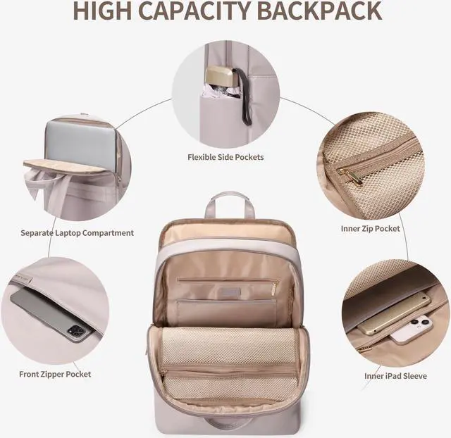 Alt view image 3 of 5 - GOLF SUPAGS Travel Laptop Backpack for Women Anti Theft Slim Durable College Bookbag Business Computer Bag Fit 17Inch Notebook (Pinkish Grey, 17Inch)