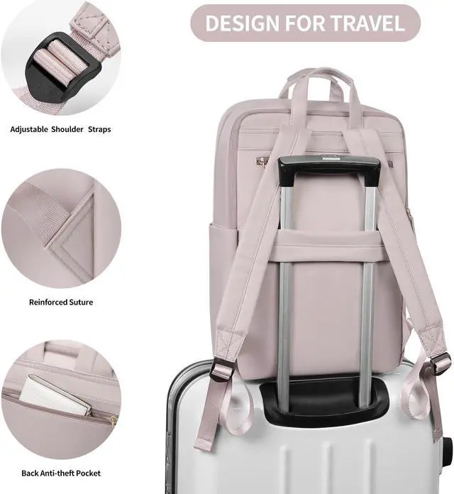 Alt view image 5 of 5 - GOLF SUPAGS Travel Laptop Backpack for Women Anti Theft Slim Durable College Bookbag Business Computer Bag Fit 17Inch Notebook (Pinkish Grey, 17Inch)