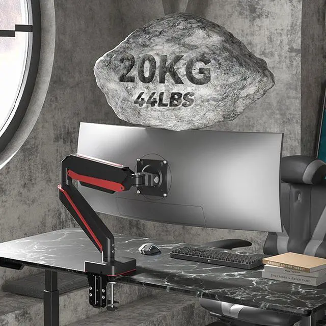 Alt view image 2 of 5 - HILLPORT Premium Aluminum Heavy Duty Monitor Arm, for Ultrawide 14 to 49 inches and 44 lbs Single Desk Mount Stand, Pneumatic Height Adjustable, Max VESA 100x100, Black A9B