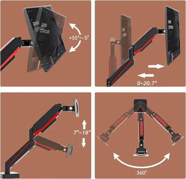 Alt view image 4 of 5 - HILLPORT Premium Aluminum Heavy Duty Monitor Arm, for Ultrawide 14 to 49 inches and 44 lbs Single Desk Mount Stand, Pneumatic Height Adjustable, Max VESA 100x100, Black A9B