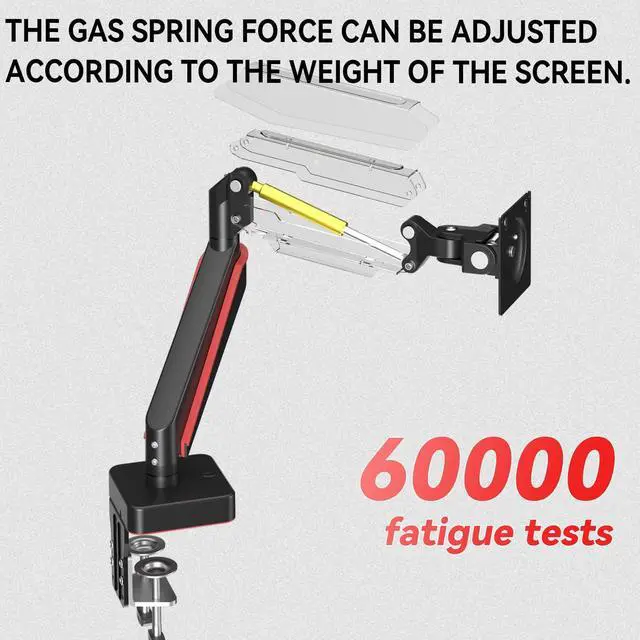 Alt view image 5 of 5 - HILLPORT Premium Aluminum Heavy Duty Monitor Arm, for Ultrawide 14 to 49 inches and 44 lbs Single Desk Mount Stand, Pneumatic Height Adjustable, Max VESA 100x100, Black A9B