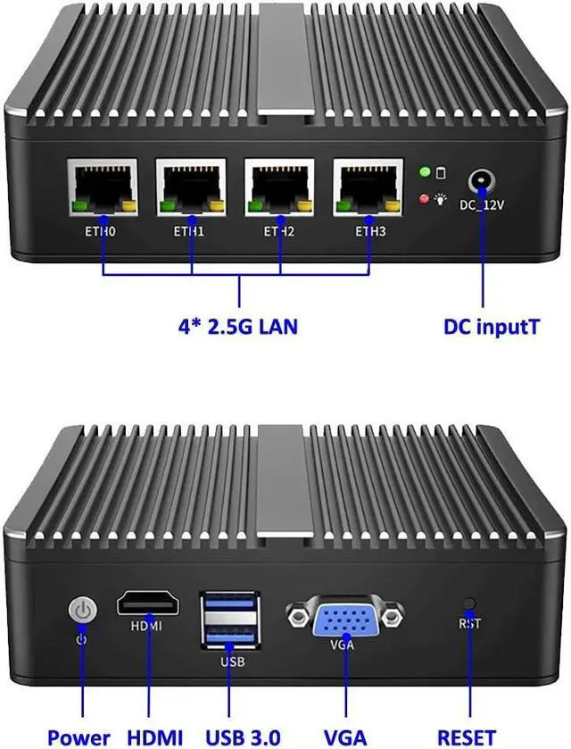 Alt view image 3 of 5 - HKUXZR Micro Firewall Appliance, 4 Inter i226-V 2.5Gbe LAN Ports, Fanless Mini PC Celeron J4125 Quad Core, Support AES-NI Barebone Router PC VPN DDR4 Msata (NO RAM NO SSD)