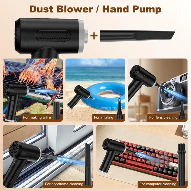 Alt view image 2 of 5 - 3 in 1 Compressed Air Duster& Mini PC Cleaner& Hand Pump, 3-Gear Adjustable 100,000RPM Handheld Electric Air Duster Cordless, Portable Air Blower with LED Light for Car, PC, Keyboard
