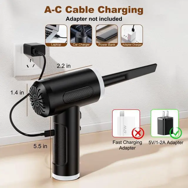 Alt view image 4 of 5 - 3 in 1 Compressed Air Duster& Mini PC Cleaner& Hand Pump, 3-Gear Adjustable 100,000RPM Handheld Electric Air Duster Cordless, Portable Air Blower with LED Light for Car, PC, Keyboard