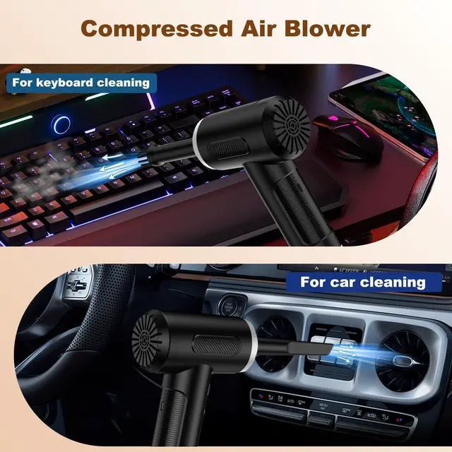 Alt view image 5 of 5 - 3 in 1 Compressed Air Duster& Mini PC Cleaner& Hand Pump, 3-Gear Adjustable 100,000RPM Handheld Electric Air Duster Cordless, Portable Air Blower with LED Light for Car, PC, Keyboard