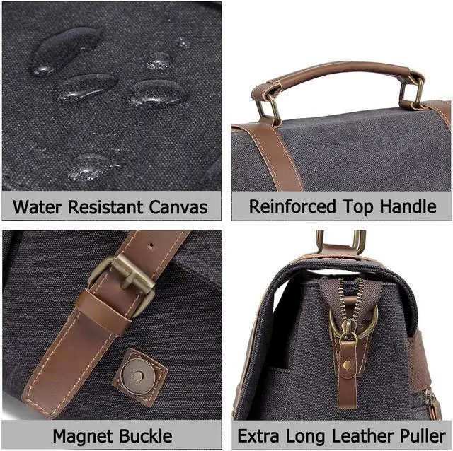 Alt view image 3 of 5 - Kasqo Messenger Bag for Men, 15.6 Inch Satchel Bag Waterproof Vintage Canvas Briefcase Work Bag Padded Shockpoof Computer Laptop Bag for School Business Daily Travel, Dark Grey