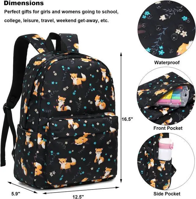 Alt view image 3 of 5 - Kouxunt Fox School Backpack for Girls Womens, School Bags Collge Bookbags Laptop Backpacks for Kids Teens Adults