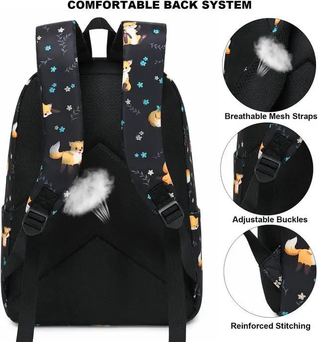 Alt view image 4 of 5 - Kouxunt Fox School Backpack for Girls Womens, School Bags Collge Bookbags Laptop Backpacks for Kids Teens Adults