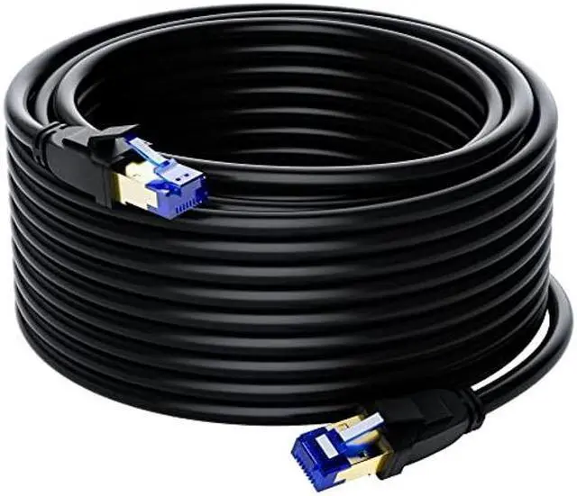 Main image of Cat8 Outdoor Ethernet Cable 100 FT, Double Jackets (PVC+LLDPE), Waterproof, Direct Burial, in Wall, In-Ground, 40Gbps, 2000Mhz, SFTP, PoE, Network, Internet, Support Cat7 Cat6A Cat6